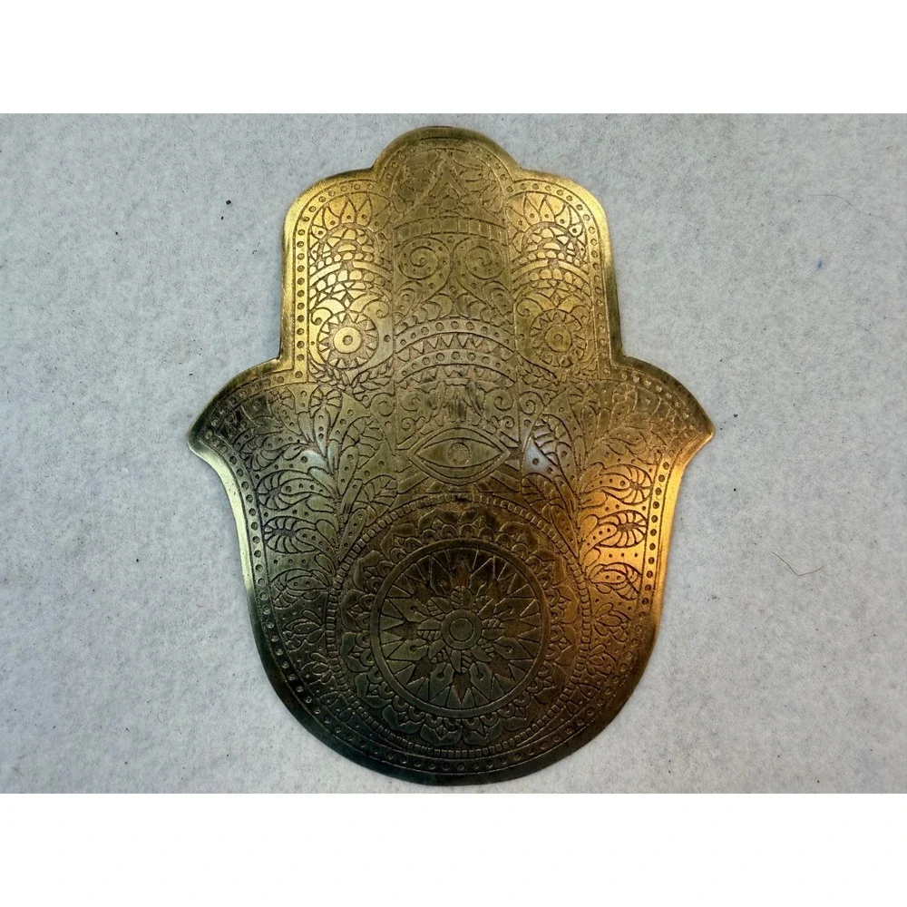 Vintage Etched Hamsa Hand Wall Hanging Plaque Evil Eye Protection Talisman